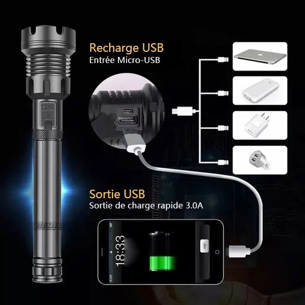 🔦Lampe de poche laser tactique LED rechargeable