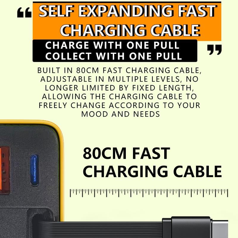 Chargeur GaN 3 en 1, module de charge rapide évolutif 80 W MAX avec câble Type-C et 2 ports USB