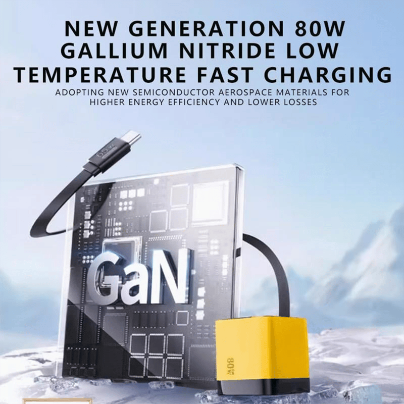 Chargeur GaN 3 en 1, module de charge rapide évolutif 80 W MAX avec câble Type-C et 2 ports USB